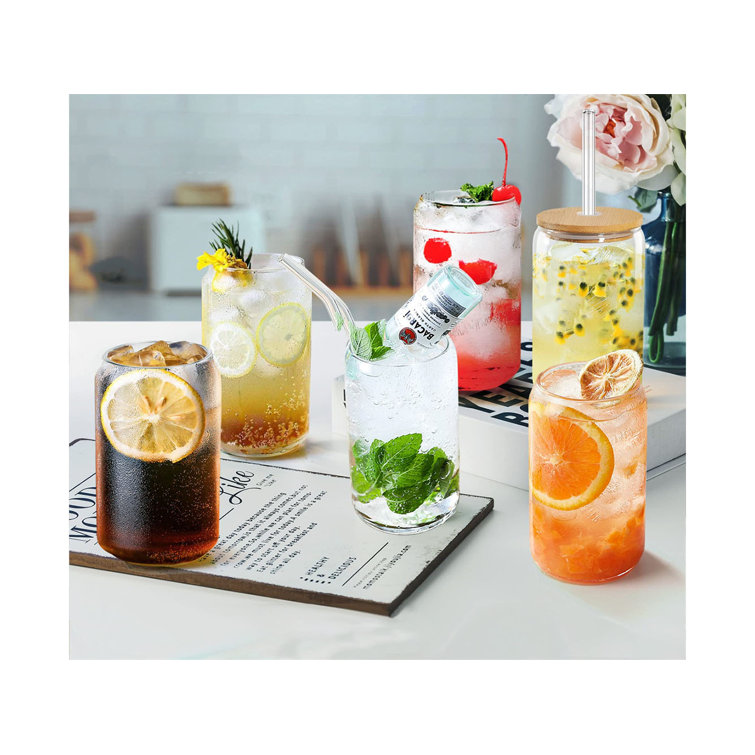 Eternal Night Can Shaped Glass Cups With Glass Straw And Bamboo